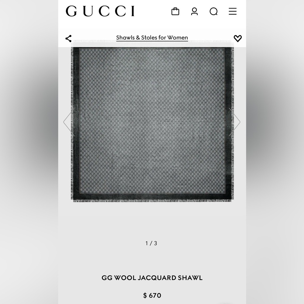 Gucci Scarf, Black and Gray with Iconic GG logo, NWT - Picture 10 of 12